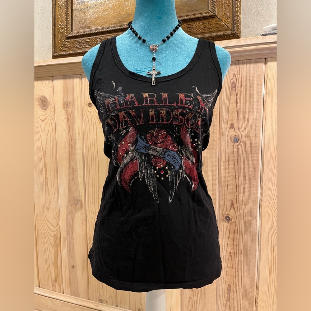 Harley-Davidson Black and Red Graphic Tank Top
